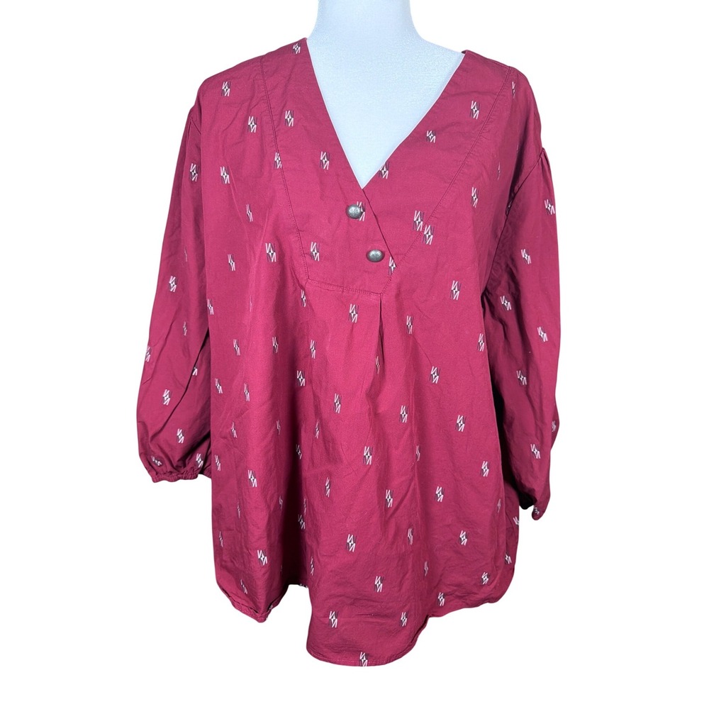 Ariat Chimayo Centinela Traditional Arts Burgundy Cotton Southwest Top XXL